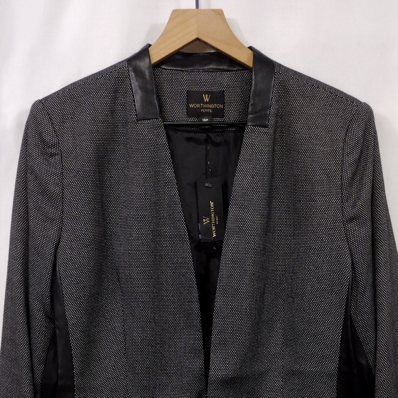 NWT Worthington Blazer Womens 16P Black Gray Faux Leather Office Career Retro - Picture 2 of 11